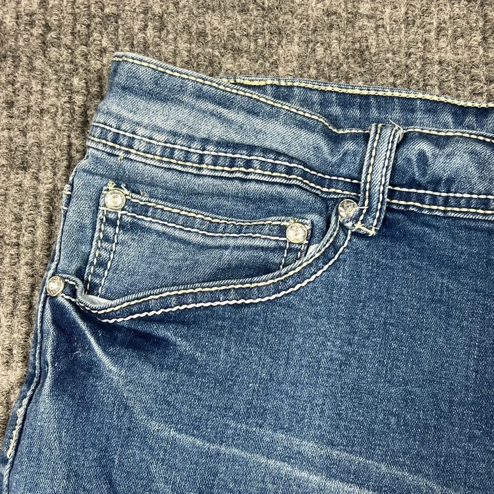 Elite Bootcut Denim Jeans Womens 19/20 Blue Distressed Stretch‎ Pant Embroidered